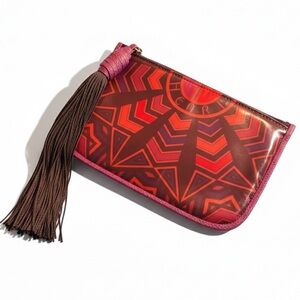 Henri Bendel Red and Pink Geometric Clutch with Tassel